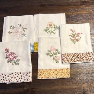 Floral Embroidered Kitchen Towels Set - Cream